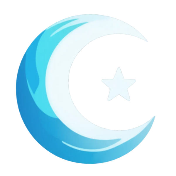 Logo with a crescent moon and a star in the middle of the crescent's empty space